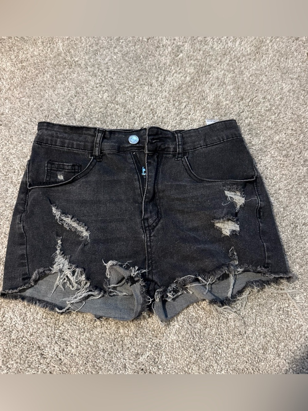 SHEIN Dark Grey Distressed High-Waist Denim Shorts